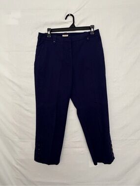 Anne Klein Sport Womens 6 Navy Blue Stretch Cotton Button Hem Anchor Pants(A952)